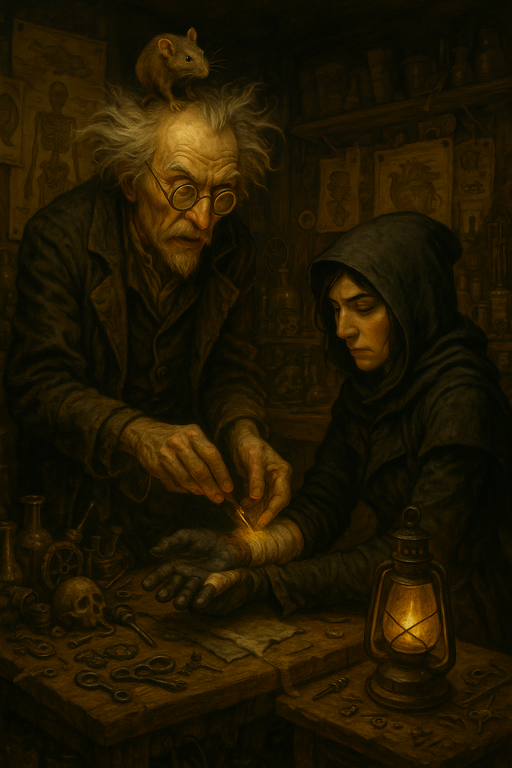 Dr. Finklebottom fixes JB's hand (a rat assists)