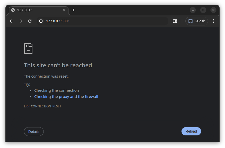 The connection was reset ERR_CONNECTION_RESET