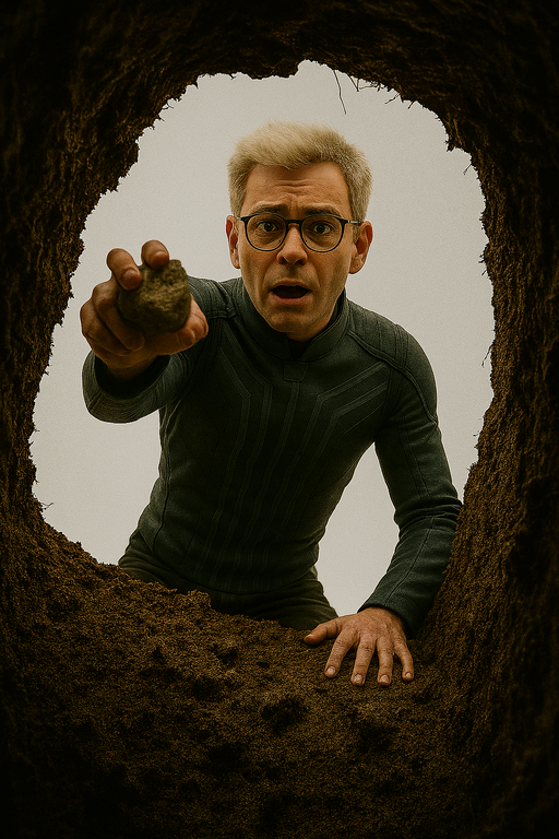 Zeke throws a clump of dirt
