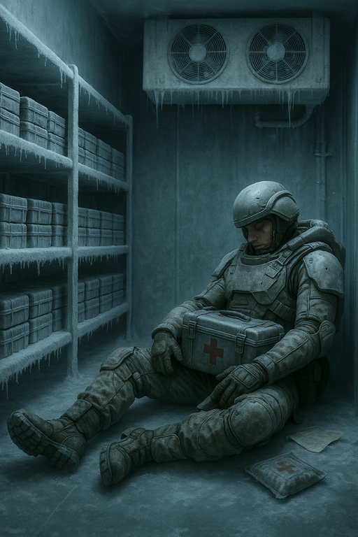 Lance Corporal Resnick's body in Greta Base Cold Storage