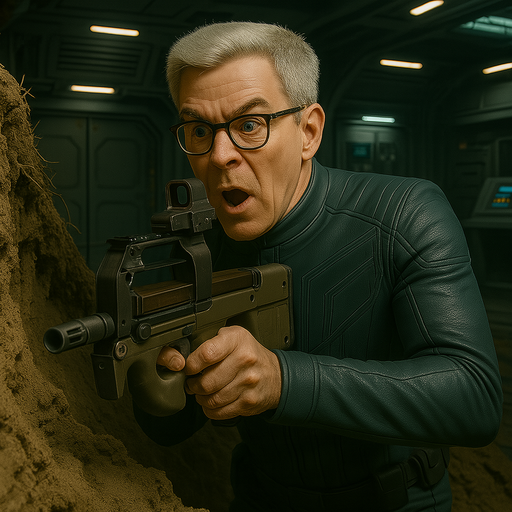 Zeke about to fire SMG at the creature