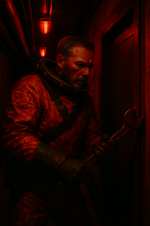 Dex pries the door open with his spanner