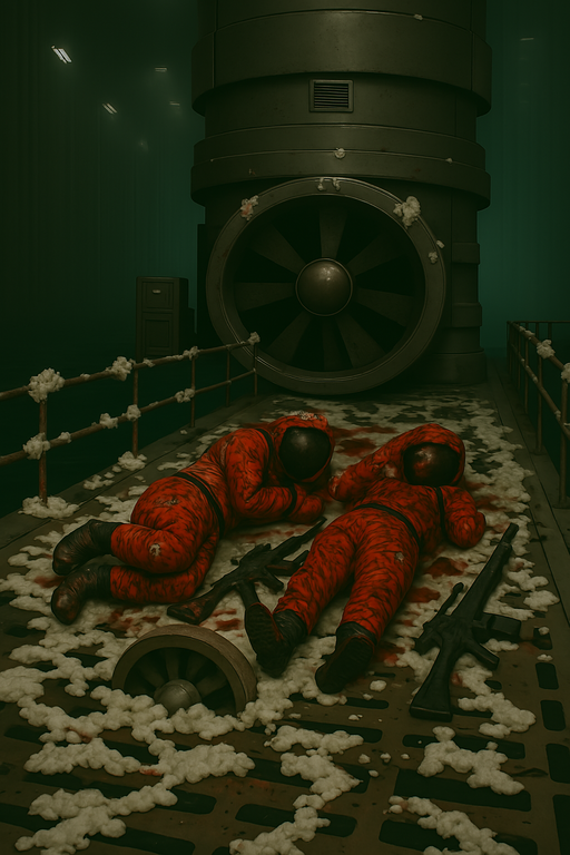 Bodies of Franco and Weaver in the reactor room