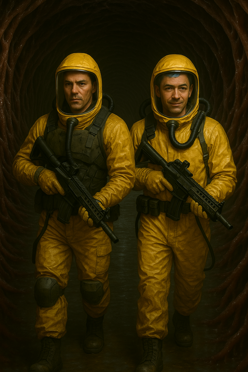 Ink and Murderbot walk down the tunnel